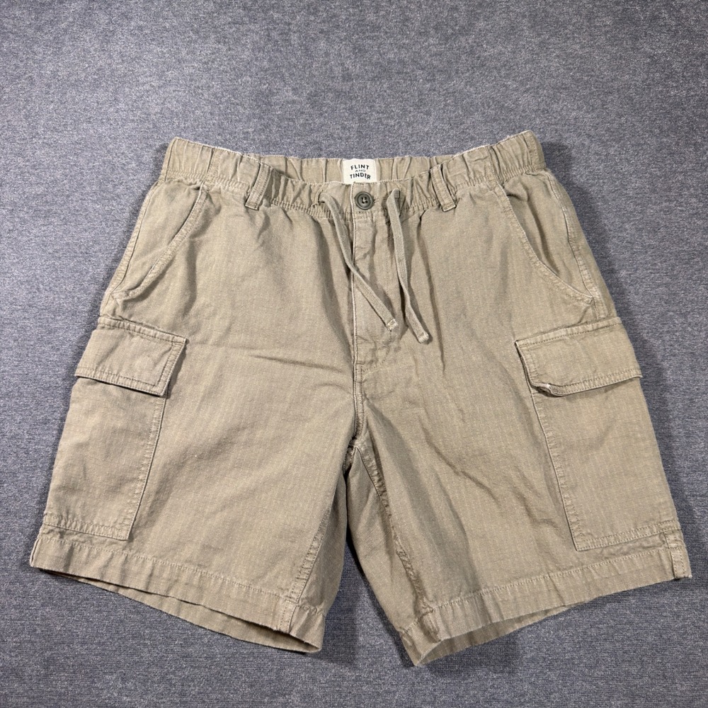 Flint and Tinder Cargo Shorts Mens 31 Green Cotton Linen Drawstring Huckberry